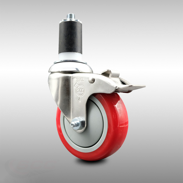 Service Caster 4 Inch 316SS Red Poly Swivel 1-5/8 Inch Expanding Stem Caster Lock Brake SCC SCC-SS316TTLEX20S414-PPUB-RED-158